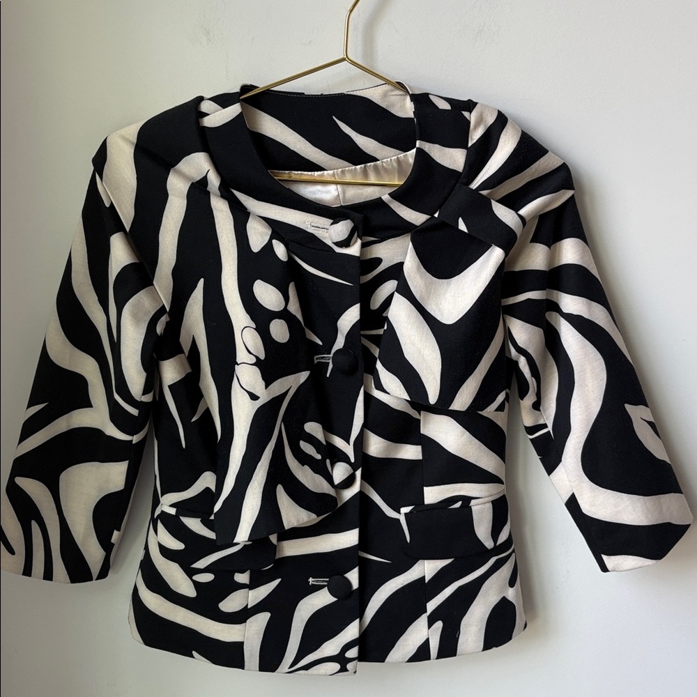 Kate Spade Artisan Layered Blazer in Black & Cream Button Front Dressy Size XXS